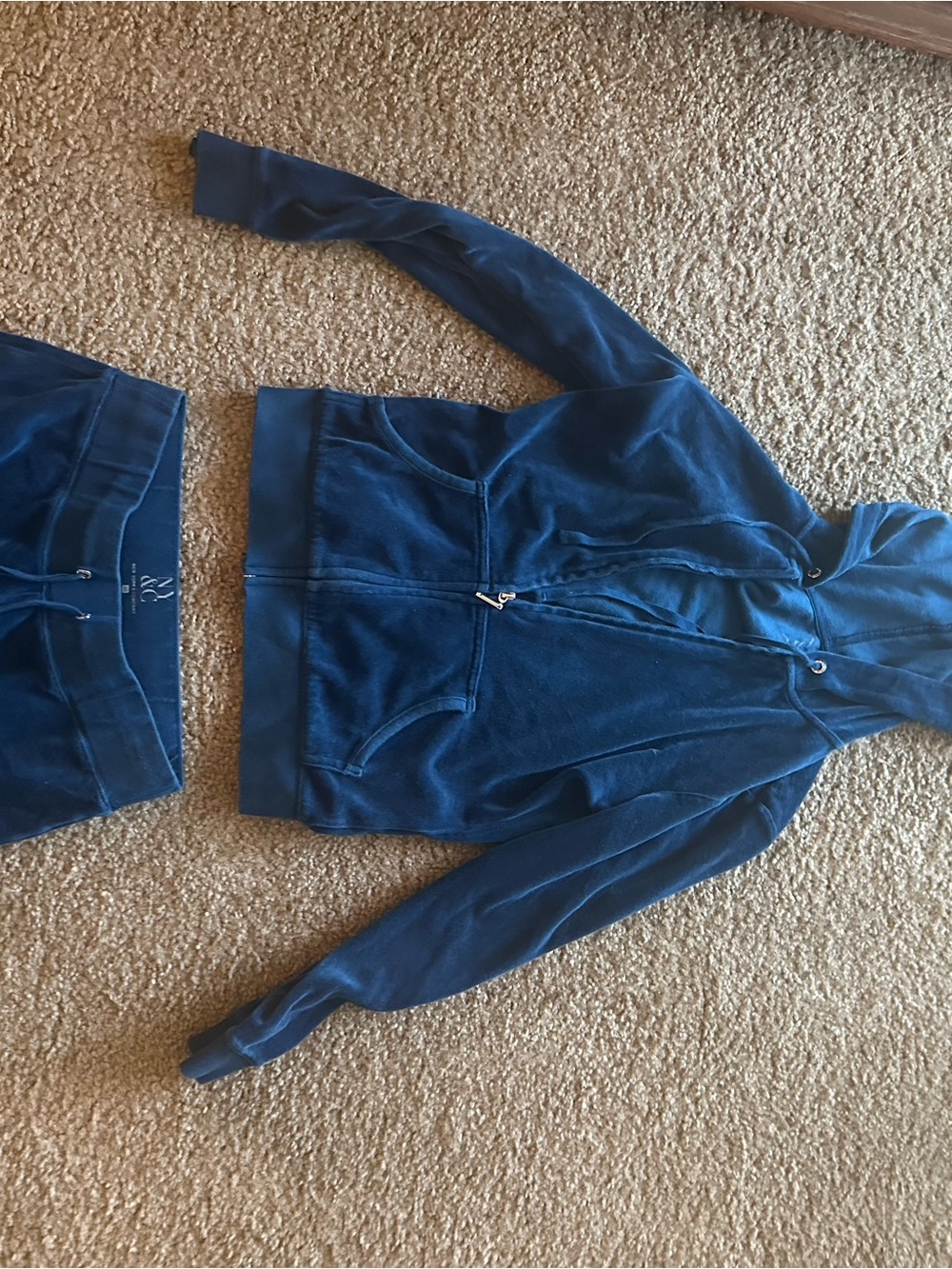New York & Company Navy Blue Hooded Zip Track Jacket